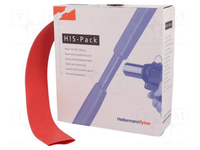 Heat shrink sleeve; 2: 1; 25.4mm; L: 5m; red; cardboard packaging HELLERMANNTYTON HIS-25.4/12.7-RD