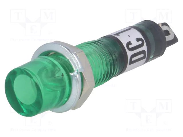 Indicator: with neon lamp; recessed; green; 12VAC; Cutout: Ø7.5mm NINIGI NI-2FGR-12V