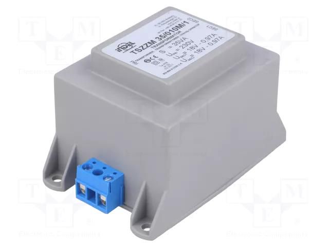 Transformer: encapsulated; 35VA; 230VAC; 18V; 18V; 0.97A; IP00 INDEL TSZZM35/2X18V
