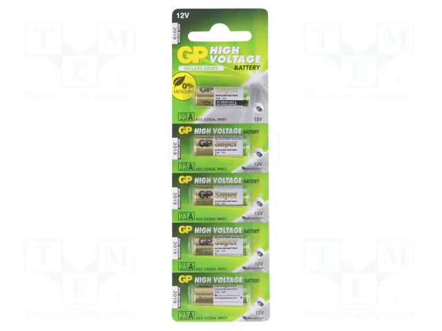 Battery: alkaline; 23A,8LR932; 12V; non-rechargeable; Ø10x28mm GP BAT-23A-B5