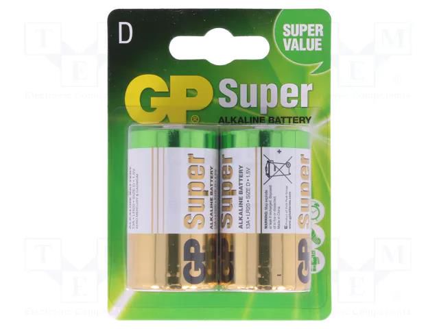 Battery: alkaline; D; 1.5V; non-rechargeable; 2pcs. GP BAT-LR20/G-B2