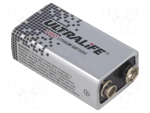 Battery: lithium; 6F22; 9V; 1200mAh; non-rechargeable ULTRALIFE BAT-6F22-UL