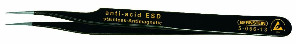 SMD tweezers, 120 mm, slightly bent, very sharply pointed, with ESD-coating 5-056-13