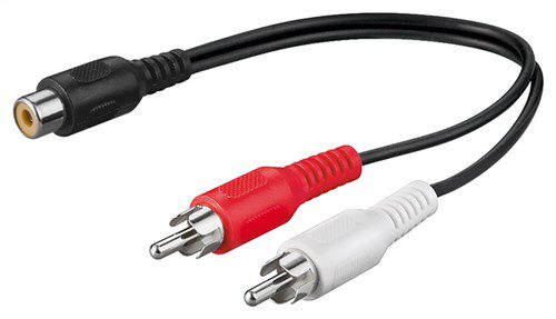 Audio Y Cable Adapter, 2x RCA Male to 1x Stereo RCA Female, 0.2 m, black - RCA female > 2 RCA male (audio left/right) 50008