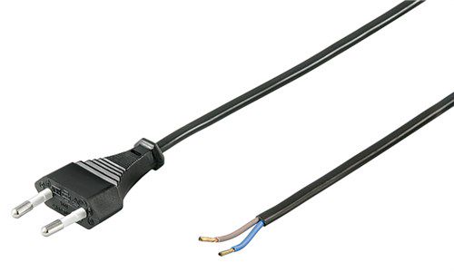 Cable with Euro Plug for Assembly, 1.5 m, Black, (2*0.75 mm²), black - Europlug (Type C CEE 7/16) > Loose cable ends 50085