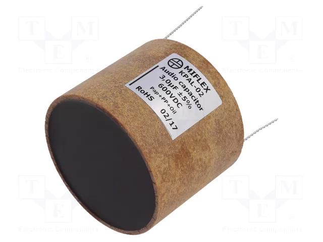 Capacitor: aluminum-polypropylene-paper; 3uF; 600VDC; ±5%; THT MIFLEX KPAL02-3U/600
