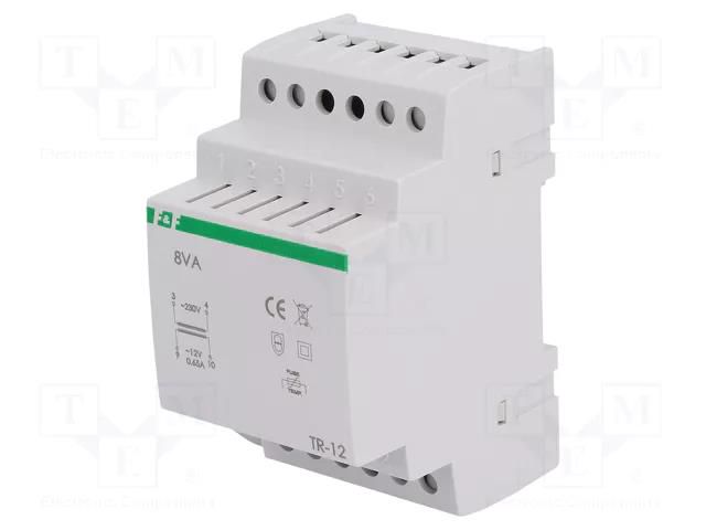 Transformer: mains; 8VA; 230VAC; 12V; 0.66A; for DIN rail mounting F&F TR-12