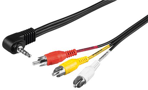 Adapter Cable, Composite Audio/Video to 3.5 mm, 1.5 m - 3.5 mm male (4-pin, stereo) 90° > 3 RCA male 50209