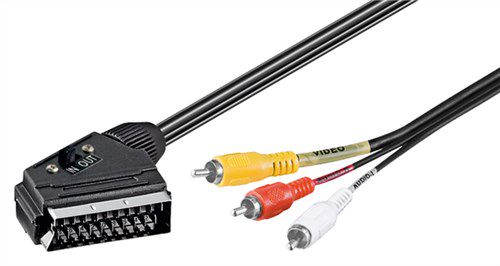 Adapter Cable, SCART to Composite Audio/Video, IN/OUT, 3 m, black - SCART male (21-pin) > 3 RCA male 50365