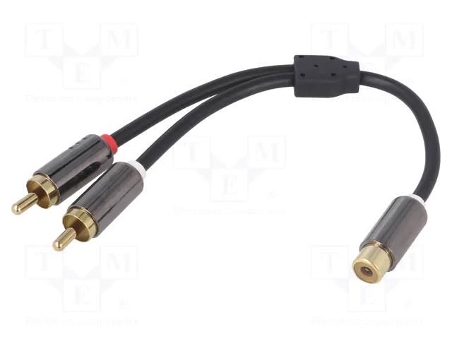 Cable; gold-plated; RCA socket,RCA plug x2; 0.2m; black; stereo 4CARMEDIA HQ-RCA1/2-0.20