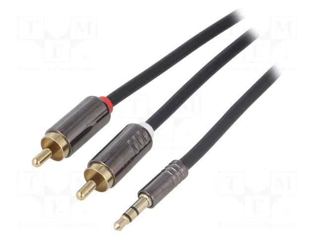 Cable; Jack 3.5mm 3pin plug,RCA plug x2; 1m; black; shielded 4CARMEDIA HQ-1/2-1.0