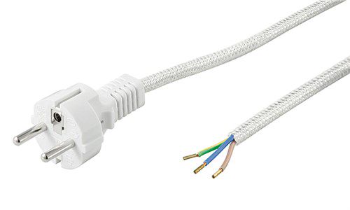 Heat-Resistant Protective Contact Cable for Assembly, 3 m, White and Silver, (3*0.75 mm²), 3 m, white-silver - safety plug hybrid (type E/F, CEE 7/7) > Loose cable ends 50504