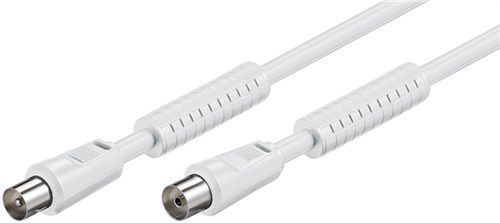 Antenna Cable with Ferrite (80 dB), Double Shielded, 2.5 m, white - coaxial plug > coaxial socket (fully shielded) 50724