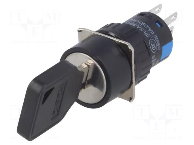 Switch: key switch; Stabl.pos: 3; Contacts: 3PST; Ø16mm; Key: flat ONPOW V16-KEY-AY-3