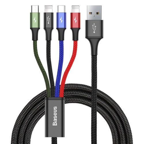 Baseus cable USB 4in1 2x Lightning / USB Type C / micro USB cable in nylon braid 3.5A 1.2m black (CA1T4-A01), Baseus 6953156278486 6953156278486