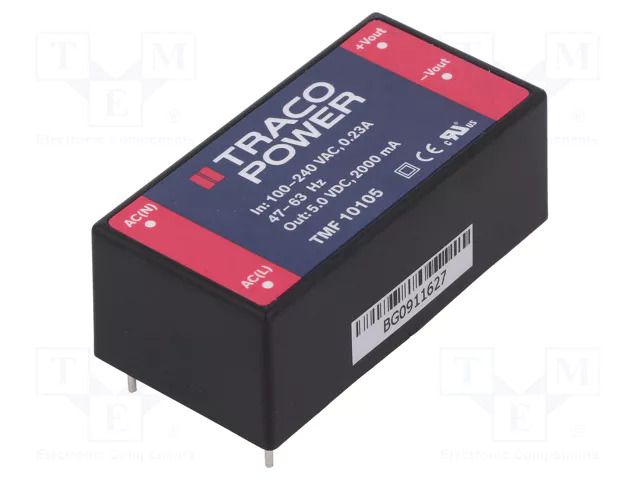 Converter: AC/DC; 10W; Uin: 90÷264VAC,120÷370VDC; Uout: 5VDC; 79% TRACO POWER TMF10105
