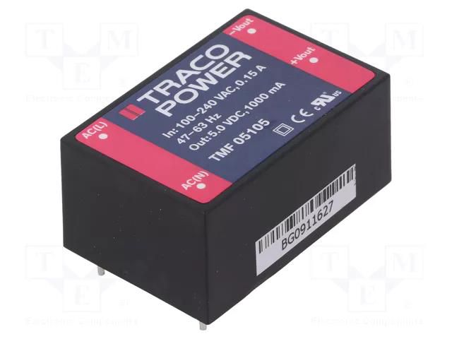 Converter: AC/DC; 5W; Uin: 90÷264VAC,120÷370VDC; Uout: 5VDC; 77% TRACO POWER TMF05105