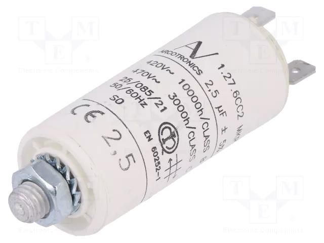 Capacitor: polypropylene; motors, run; 2.5uF; 420VAC; Ø25x56.5mm KEMET C276CC24250AA0J