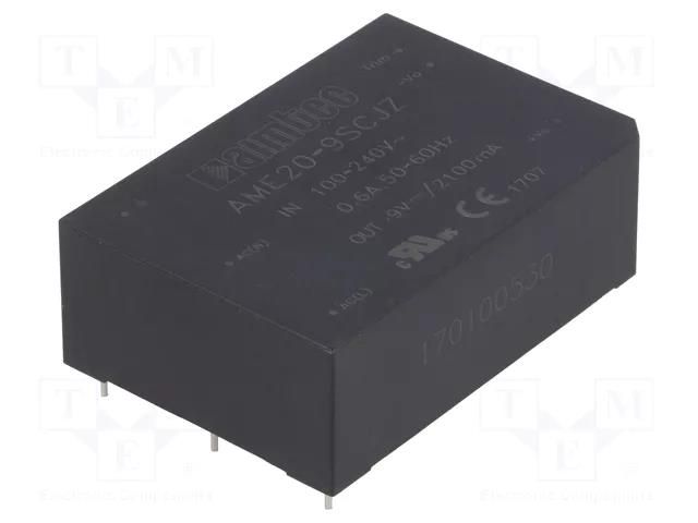 Converter: AC/DC; 20W; Uin: 85÷264VAC,120÷370VDC; Uout: 9VDC; 77% AIMTEC AME20-9SCJZ