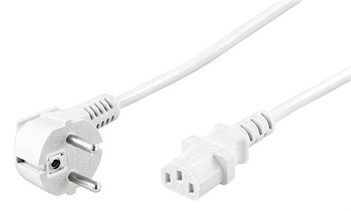 Angled IEC Cord, 5 m, White, (3*1 mm²), 5 m - safety plug hybrid (type E/F, CEE 7/7) 90° > Device socket C13 (IEC connection) 51321