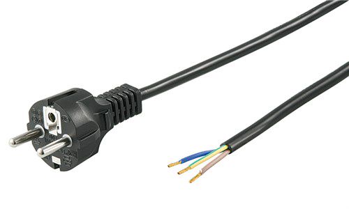 Protective Contact Cable for Assembly, 1.5 m, Black, (3*0.75 mm²) - safety plug hybrid (type E/F, CEE 7/7) > Loose cable ends 51327