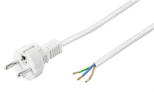 Protective Contact Cable for Assembly, 1.5 m, White, (3*0.75 mm²), 1.5 m - safety plug hybrid (type E/F, CEE 7/7) > Loose cable ends 51328