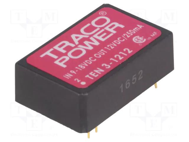 Converter: DC/DC; 3W; Uin: 9÷18VDC; Uout: 12VDC; Iout: 250mA; DIP24 TRACO POWER TEN3-1212