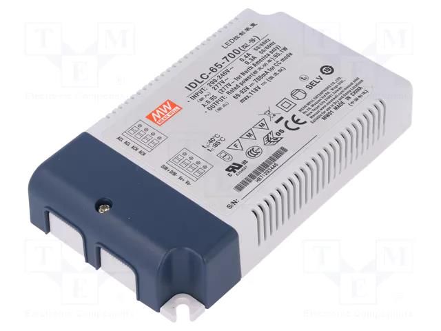 Power supply: switching; LED; 65W; 69÷93VDC; 700mA; 180÷295VAC MEAN WELL IDLC-65-700