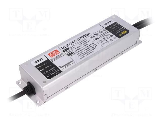 Power supply: switching; LED; 240W; 172÷343VDC; 700mA; 100÷305VAC MEAN WELL ELG-240-C700DA