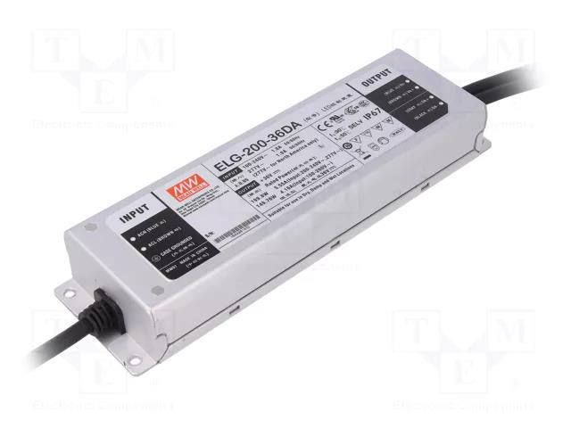 Power supply: switching; LED; 200W; 36VDC; 5.55A; 100÷305VAC; IP67 MEAN WELL ELG-200-36DA