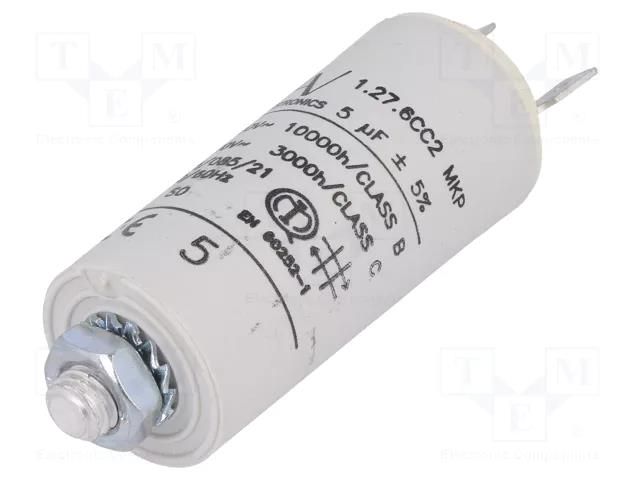 Capacitor: polypropylene; motors, run; 5uF; 420VAC; Ø25x56.5mm KEMET C276CC24500AA1J