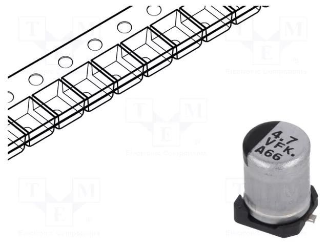 Capacitor: electrolytic; low ESR; SMD; 4.7uF; 35VDC; Ø4x5.8mm; ±20% PANASONIC EEEFK1V4R7R