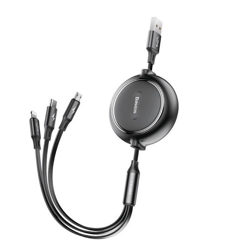 Baseus Golden Loop 3in1 extendable cable USB - micro USB / Lightning / USB-C 3.5A 35cm - 120cm black (CAMLT-JH01), Baseus 6953156295704 6953156295704