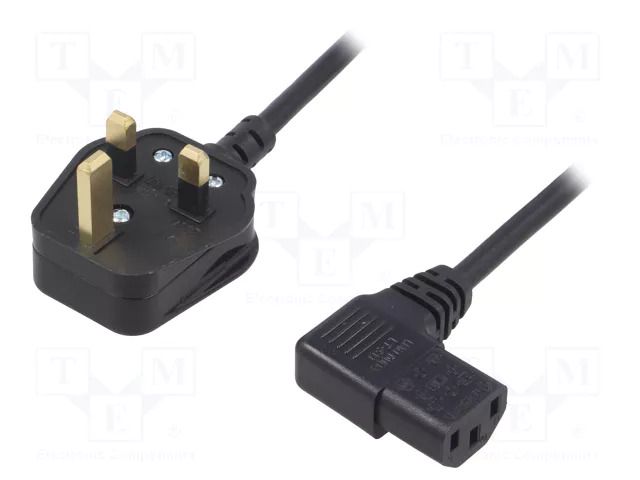Cable; 3x0.75mm2; BS 1363 (G) plug,IEC C13 female angled right LIAN DUNG SN24-3/07/1.8BK