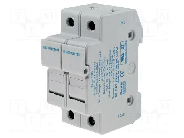 Fuse holder; 10.3x38mm; for DIN rail mounting; 30A; 600VAC; FSO SCHURTER 0091.0002