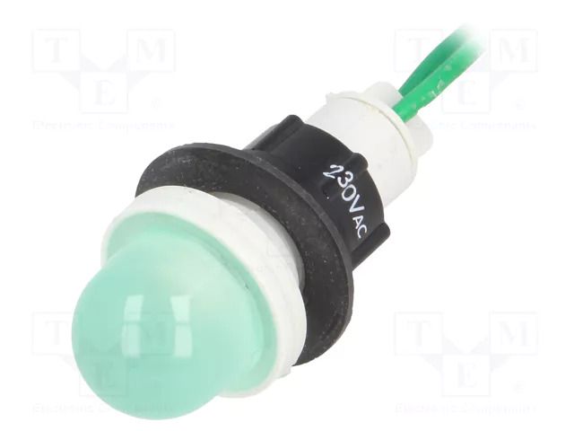 Indicator: LED; prominent; green; 230VAC; Ø13mm; cables; 300mm POLAM-ELTA LG-D16H-230AC