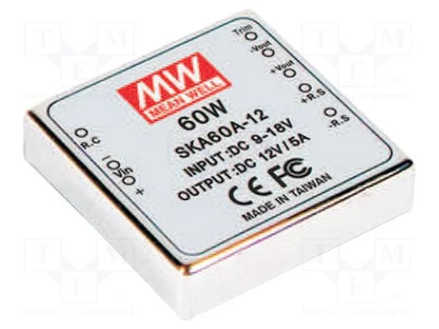 Converter: DC/DC; 60W; Uin: 36÷75VDC; Uout: 12VDC; Iout: 5A; 2"x2" MEAN WELL SKA60C-12