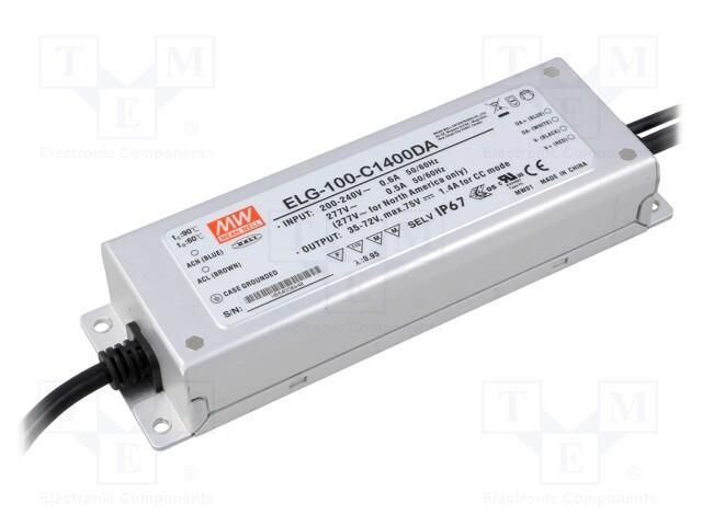 Power supply: switching; LED; 100W; 35÷72VDC; 1.4A; 100÷305VAC MEAN WELL ELG-100-C1400DA