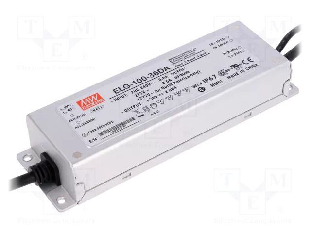 Power supply: switching; LED; DALI; 100W; 36VDC; 2.66A; 100÷305VAC MEAN WELL ELG-100-36DA