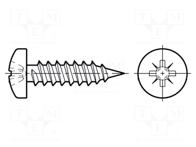 Screw; 2.2x19; Head: cheese head; Pozidriv; PZ1; ISO 7049; BN 13259 BOSSARD B2.2X19/BN13259