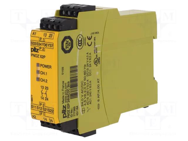 Module: safety relay; Usup: 24VAC; Usup: 24VDC; IN: 4; OUT: 2; IP40 PILZ PZ-777303