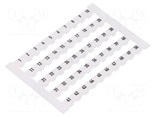 Marker; 6,2mm wide terminals; white; W: 6mm; H: 5mm; Marking: 1-50 WEIDMÜLLER DEK6-FW1-50