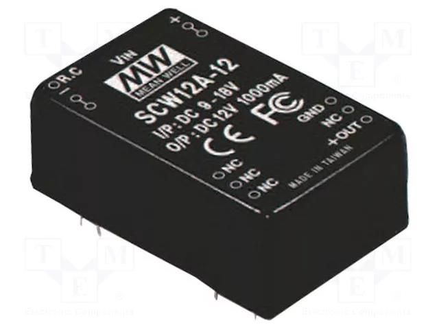 Converter: DC/DC; 12W; Uin: 18÷36VDC; Uout: 12VDC; Iout: 1000mA MEAN WELL SCW12B-12