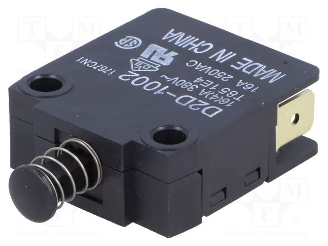 Switch: door; Pos: 2; SPST-NC; 16A/250VAC; black; Leads: connectors OMRON Electronic Components D2D-1002