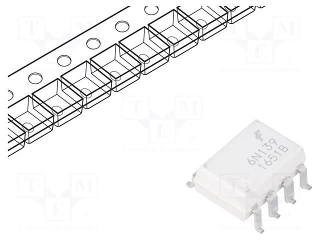 Optocoupler; SMD; Ch: 1; OUT: Darlington; 5kV; Gull wing 8; 10kV/μs ONSEMI 6N139SM-FAI