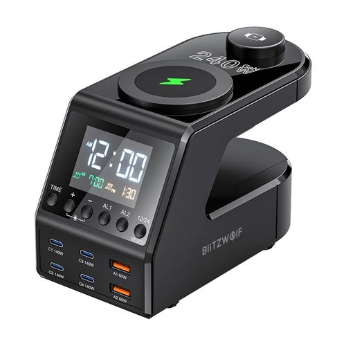 Blitzwolf BW-FW10 alarm clock with charger 2xUSB-A, 4xUSB-C, 240W, BliTZWOlF BW-FW10