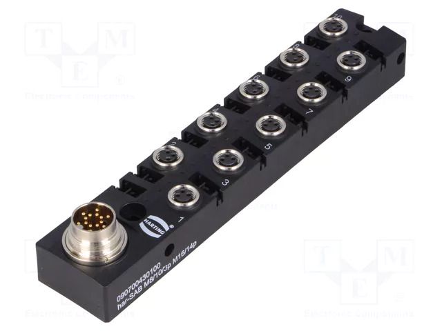 Distribution box; M8; PIN: 3; socket; 15÷30VDC; 6A; IP67; IN: 10 HARTING HARSABM8103PM1614P