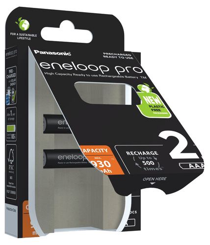 Laetav aku HR03 (AAA) 1.2V 930mAh Ni-Mh BK-4HCDE/2BE Panasonic eneloop PRO 2tk komplektiga 5410853064237 5410853064237
