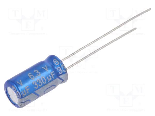 Capacitor: electrolytic; THT; 330uF; 6.3VDC; Ø6.3x11.5mm; ±20% Jb Capacitors JRG-330U/6.3