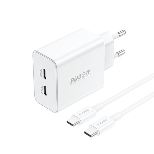 GaN Foneng EU50 charger, 35W 2x USB-C to Type-C to Lightning (white), Foneng GAN35 C - Light